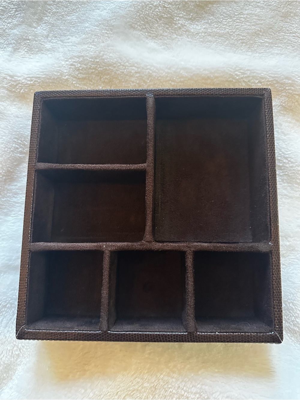 RAYMOND WAITES Brown Faux Leather/Suede Divided Valet Jewelry Organizer Tray 9x9
